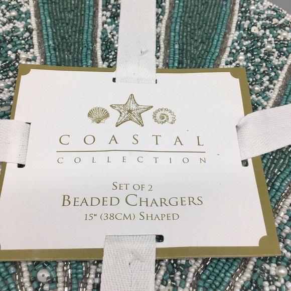 x4 Coastal Collection Beaded Seashell Placemat Set Ocean Beach Turquoise Silver - Picture 7 of 8